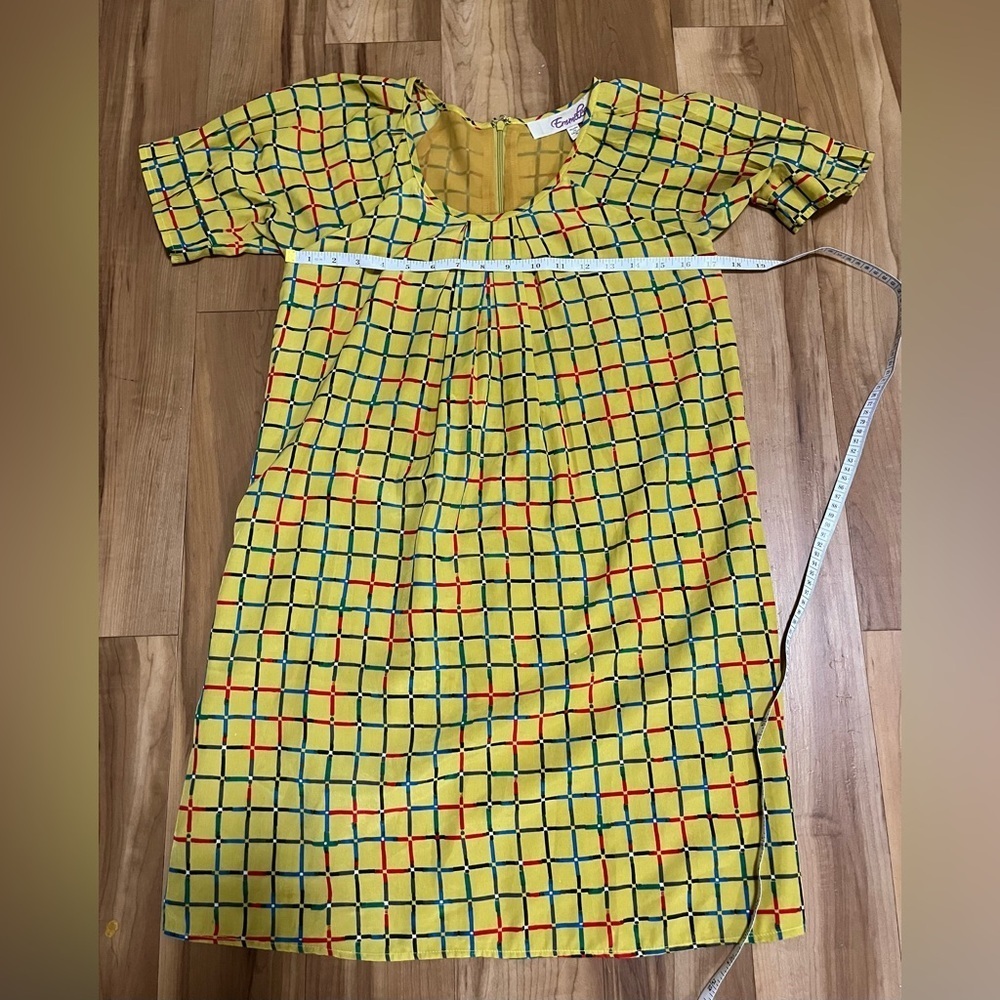 Emmelle Yellow Plaid Shift Dress | Retro Mod Graphic Print | Size Small - Picture 5 of 9
